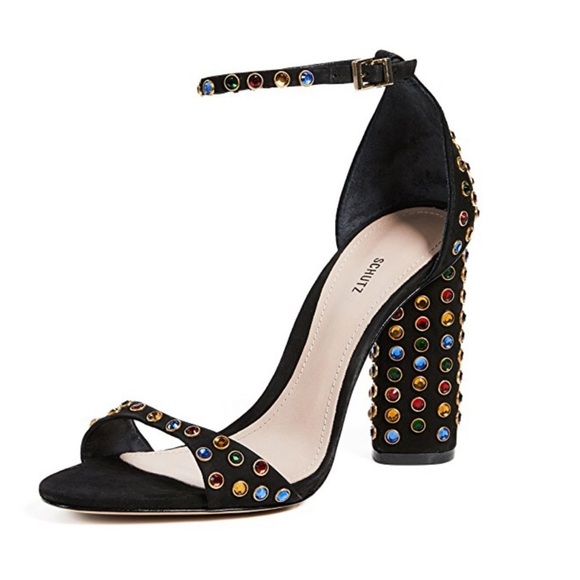 Schutz Size 10 Marcelle Embellished Suede Heel Block Sandals Ankle Strap - Picture 1 of 8